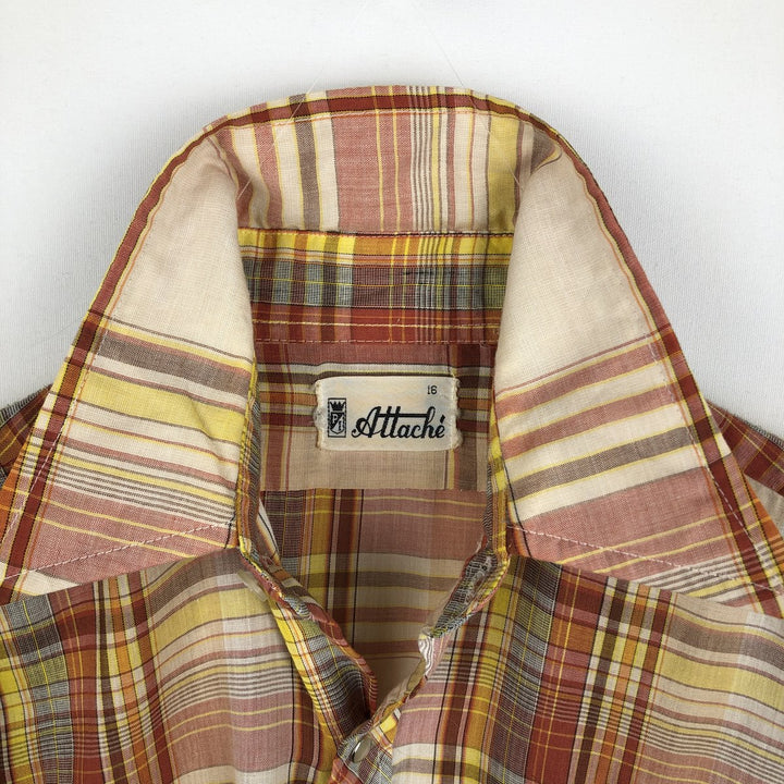 Attache Check Pattern Long-Sleeve Western Shirt, Women's Size S (Equivalent), Vintage polyester red type Vintage Second Hand