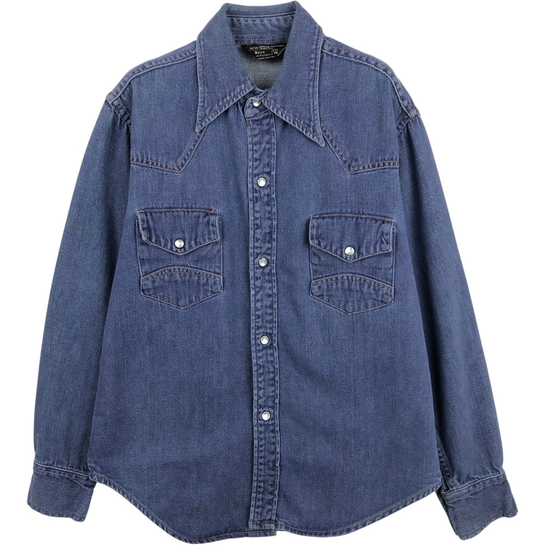 70s-80'S JCPenney Long-Sleeve Denim Western Shirt, Women's Size M (approx.), Vintage cotton blue type Vintage Second Hand