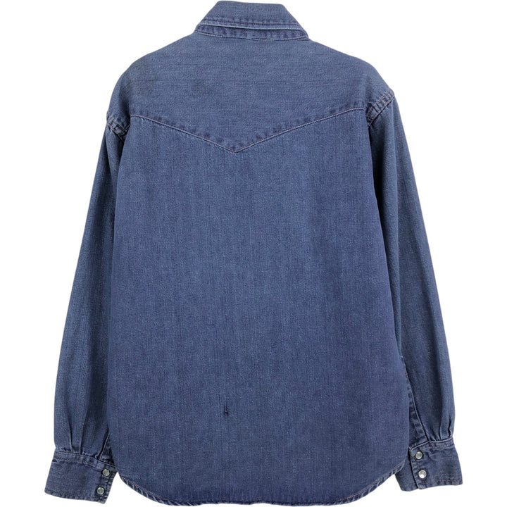 70s-80'S JCPenney Long-Sleeve Denim Western Shirt, Women's Size M (approx.), Vintage cotton blue type Vintage Second Hand