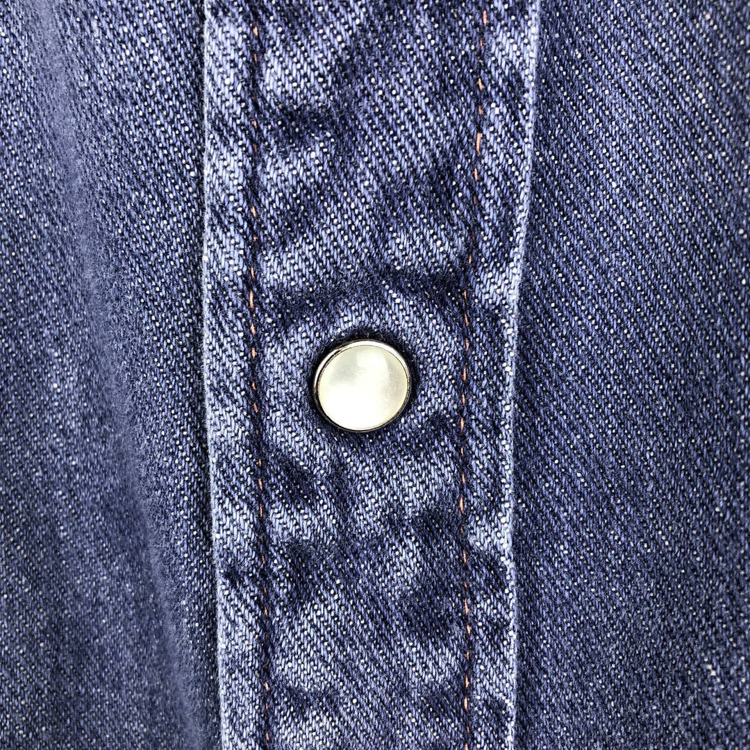 70s-80'S JCPenney Long-Sleeve Denim Western Shirt, Women's Size M (approx.), Vintage cotton blue type Vintage Second Hand