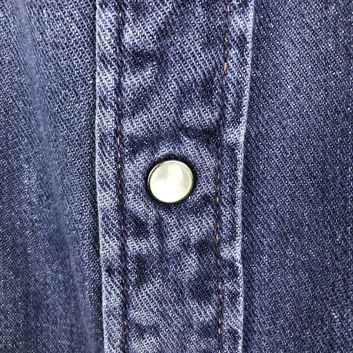 70s-80'S JCPenney Long-Sleeve Denim Western Shirt, Women's Size M (approx.), Vintage cotton blue type Vintage Second Hand