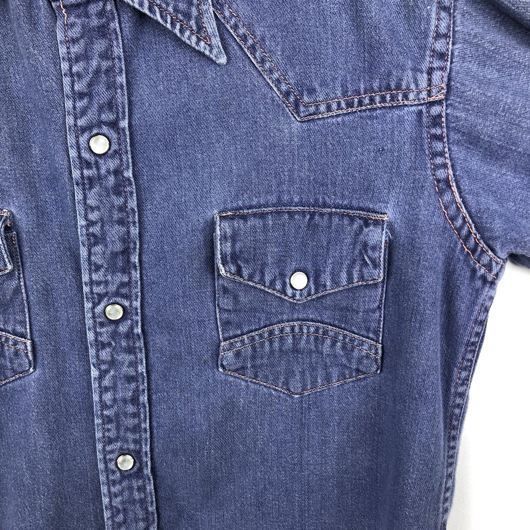 70s-80'S JCPenney Long-Sleeve Denim Western Shirt, Women's Size M (approx.), Vintage cotton blue type Vintage Second Hand