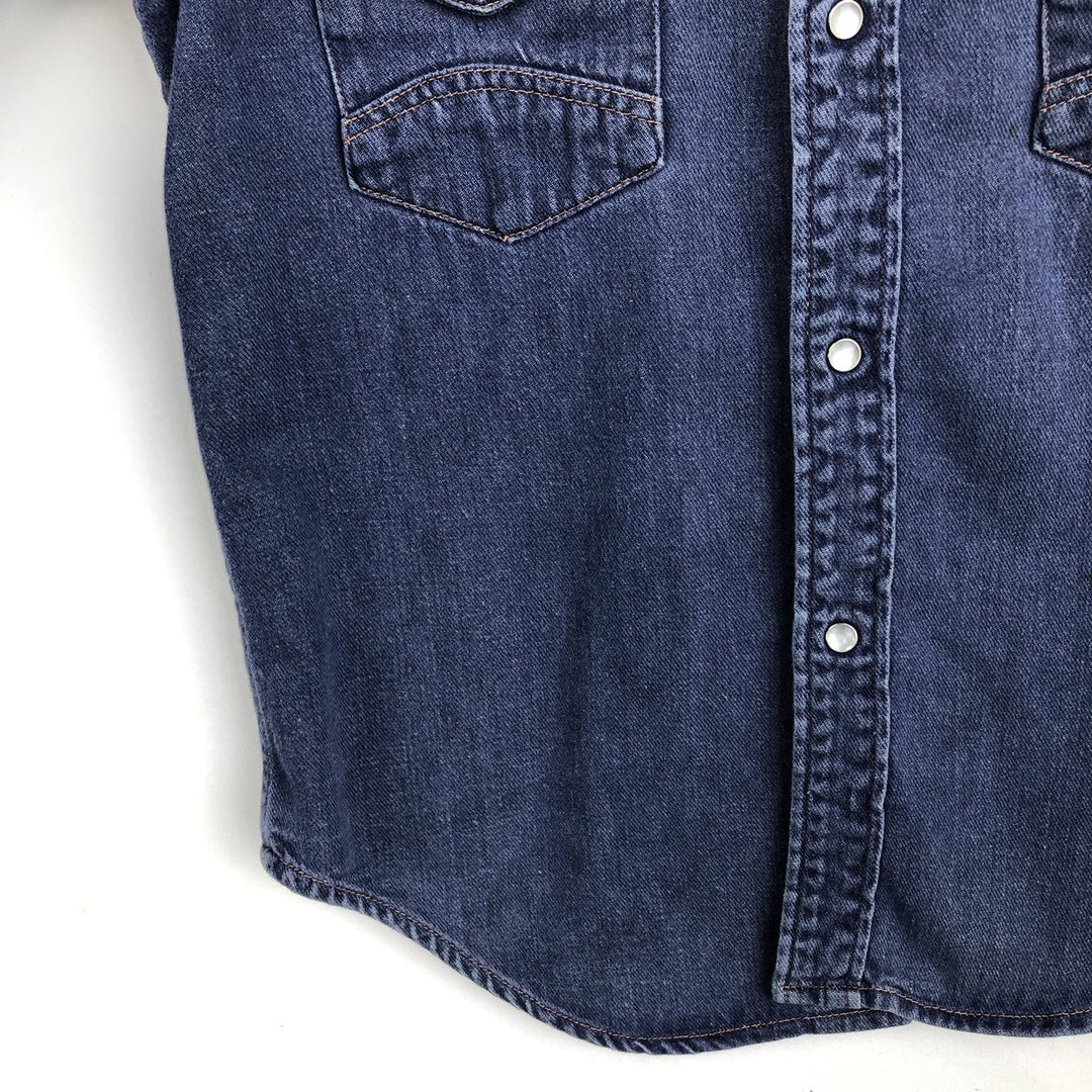 70s-80'S JCPenney Long-Sleeve Denim Western Shirt, Women's Size M (approx.), Vintage cotton blue type Vintage Second Hand