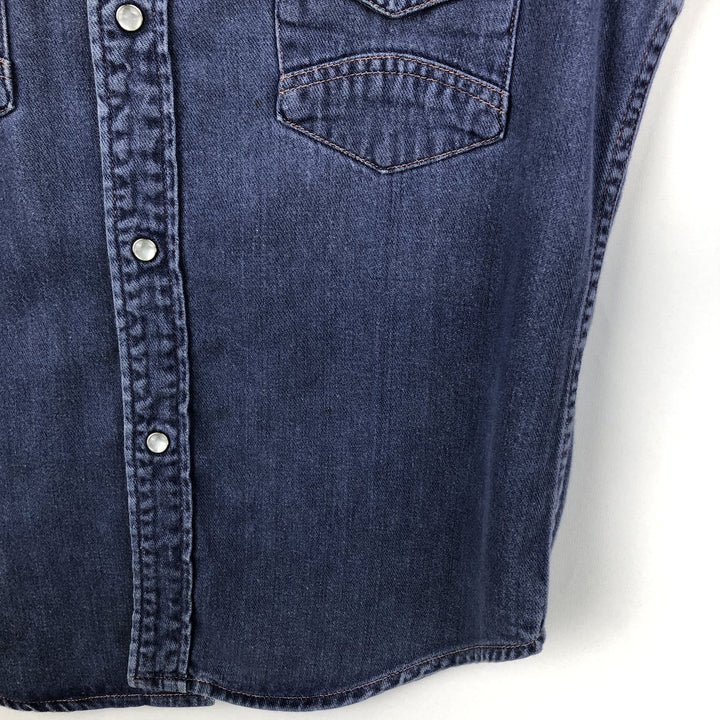 70s-80'S JCPenney Long-Sleeve Denim Western Shirt, Women's Size M (approx.), Vintage cotton blue type Vintage Second Hand