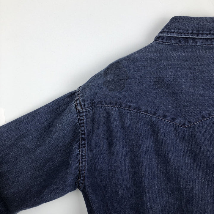 70s-80'S JCPenney Long-Sleeve Denim Western Shirt, Women's Size M (approx.), Vintage cotton blue type Vintage Second Hand