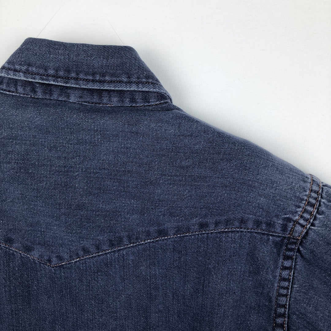 70s-80'S JCPenney Long-Sleeve Denim Western Shirt, Women's Size M (approx.), Vintage cotton blue type Vintage Second Hand
