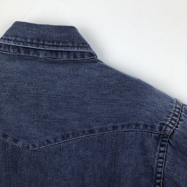 70s-80'S JCPenney Long-Sleeve Denim Western Shirt, Women's Size M (approx.), Vintage cotton blue type Vintage Second Hand