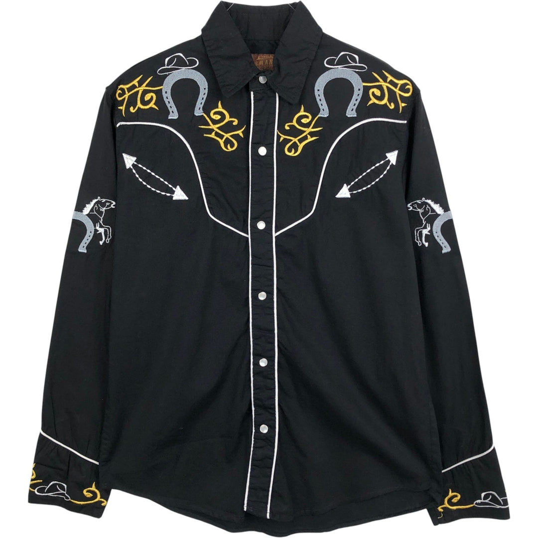 OSMAR Long-Sleeve Western Shirt, Men's Size S (approx.) unclear black type Vintage Second Hand