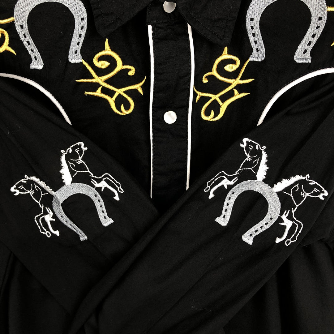 OSMAR Long-Sleeve Western Shirt, Men's Size S (approx.) unclear black type Vintage Second Hand