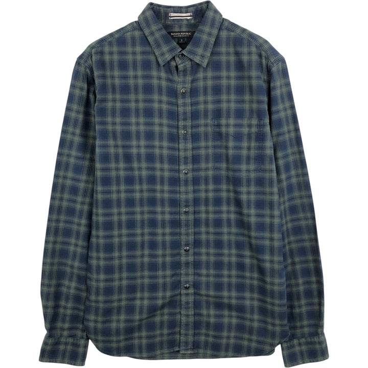 Banana Republic Tailored Slim Fit Long-Sleeve Cotton Check Shirt (Men's Size S) cotton navy blue type Vintage Second Hand