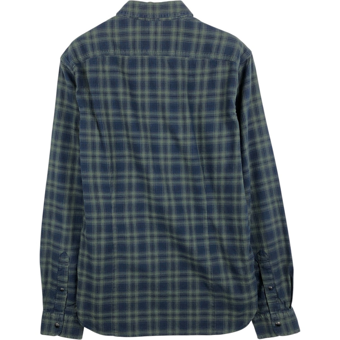 Banana Republic Tailored Slim Fit Long-Sleeve Cotton Check Shirt (Men's Size S) cotton navy blue type Vintage Second Hand