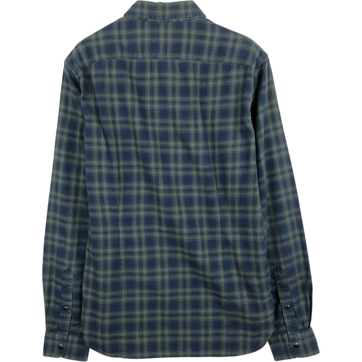 Banana Republic Tailored Slim Fit Long-Sleeve Cotton Check Shirt (Men's Size S) cotton navy blue type Vintage Second Hand