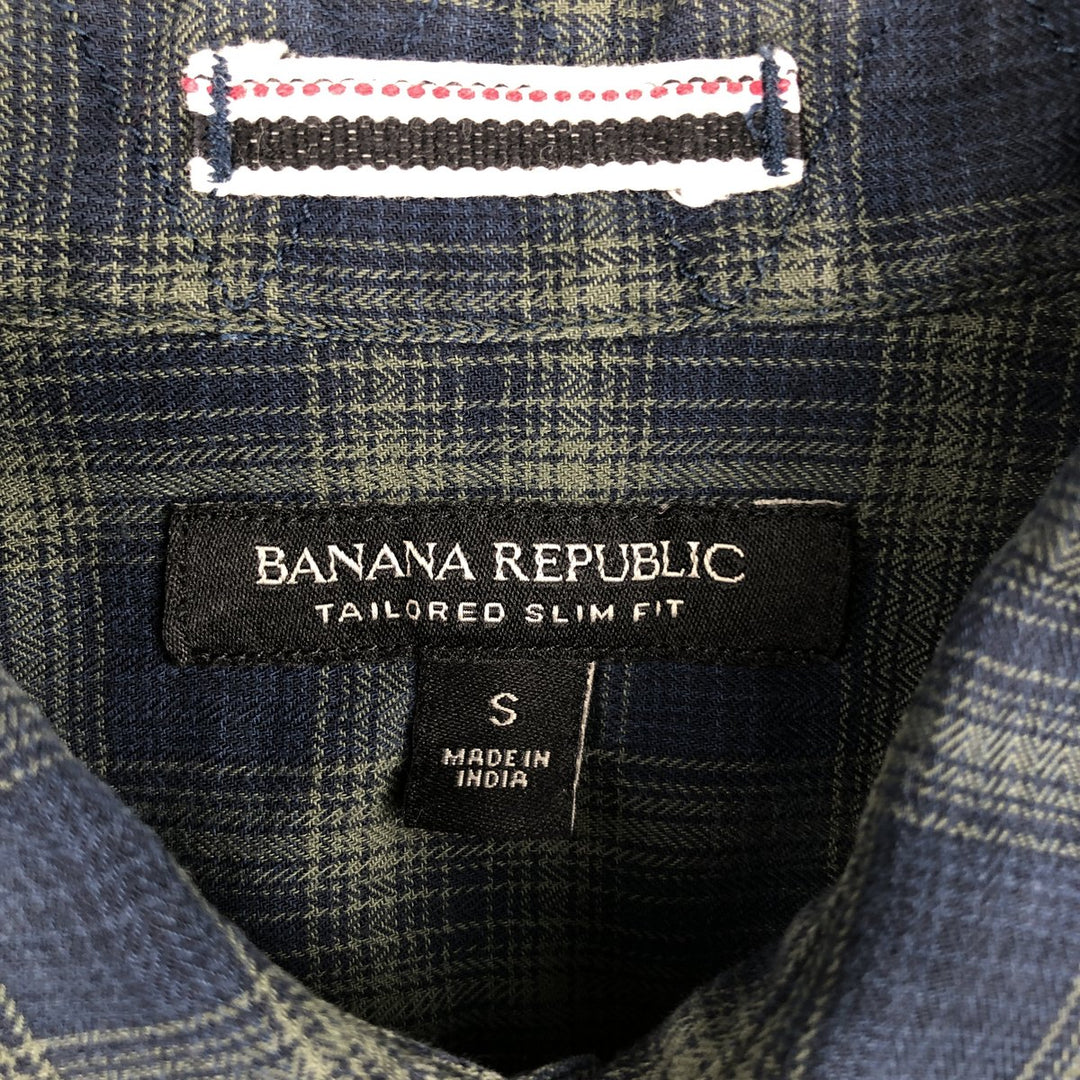 Banana Republic Tailored Slim Fit Long-Sleeve Cotton Check Shirt (Men's Size S) cotton navy blue type Vintage Second Hand
