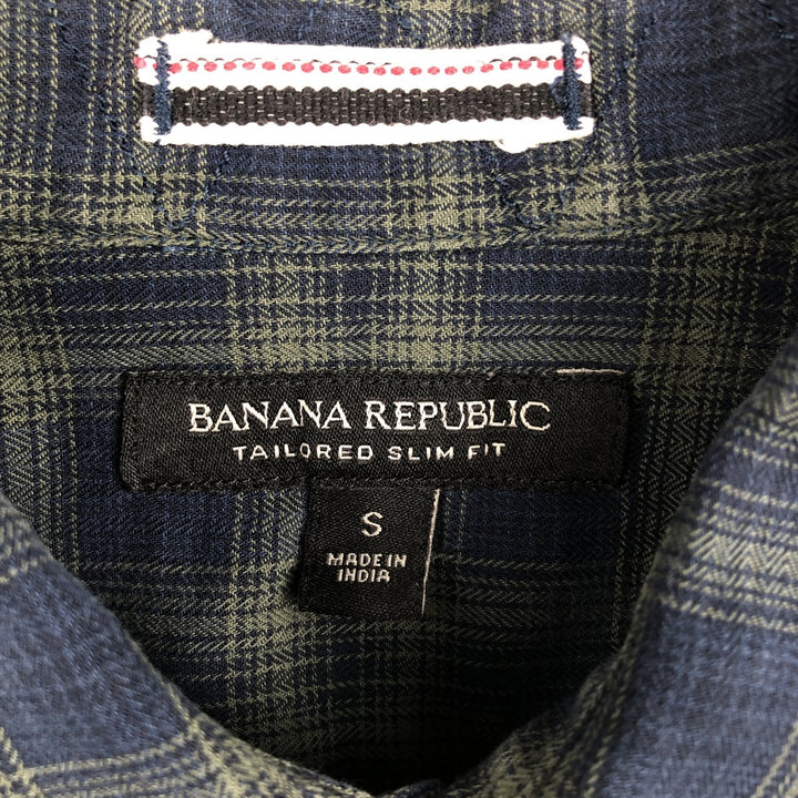Banana Republic Tailored Slim Fit Long-Sleeve Cotton Check Shirt (Men's Size S) cotton navy blue type Vintage Second Hand