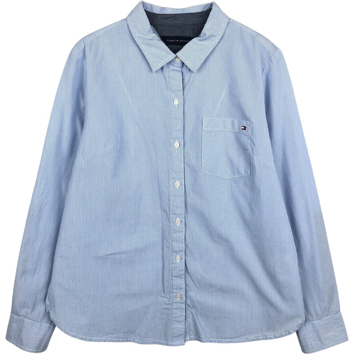 Tommy Hilfiger long-sleeved cotton striped shirt, women's size M (approx.) cotton Blue type light blue Vintage Second Hand