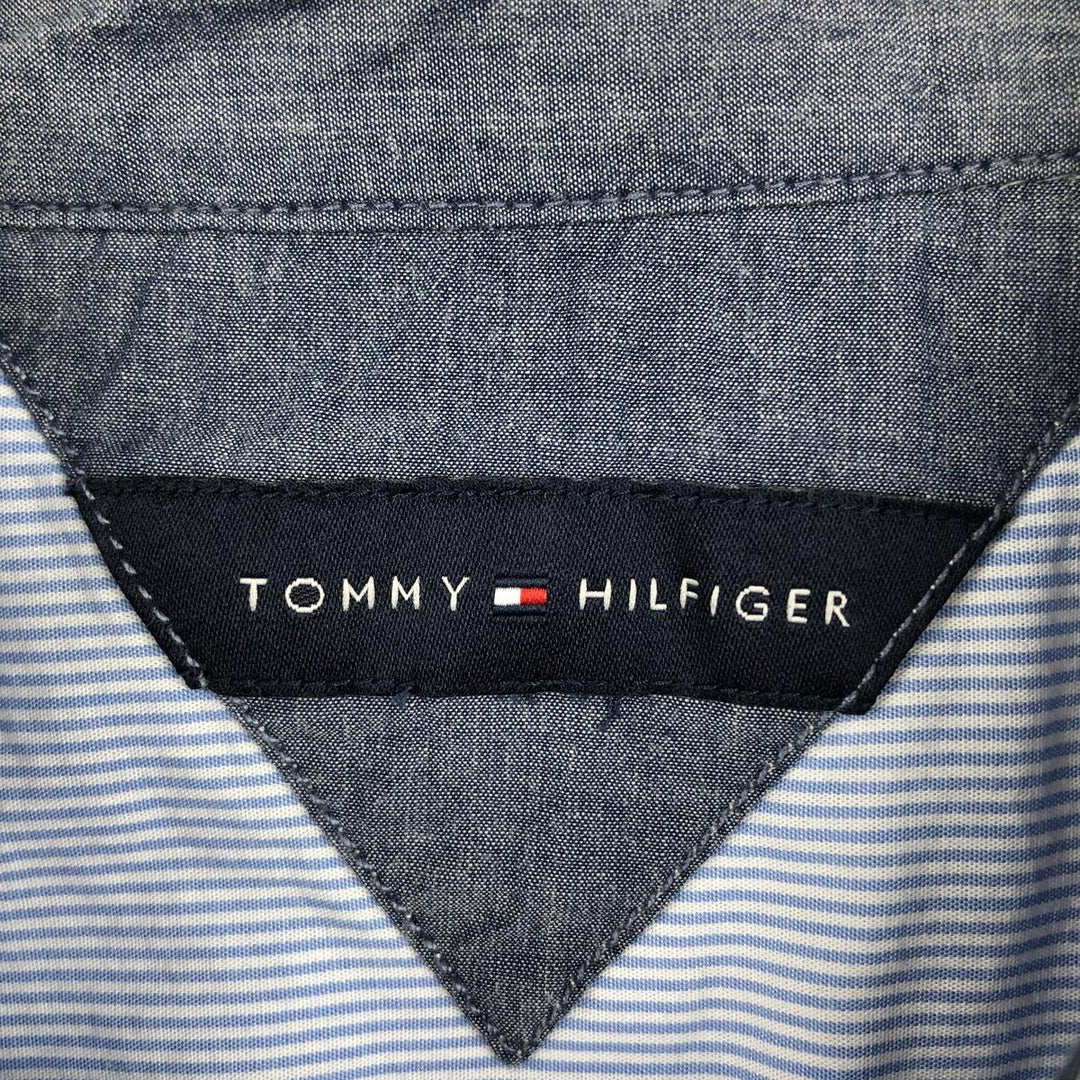 Tommy Hilfiger long-sleeved cotton striped shirt, women's size M (approx.) cotton Blue type light blue Vintage Second Hand