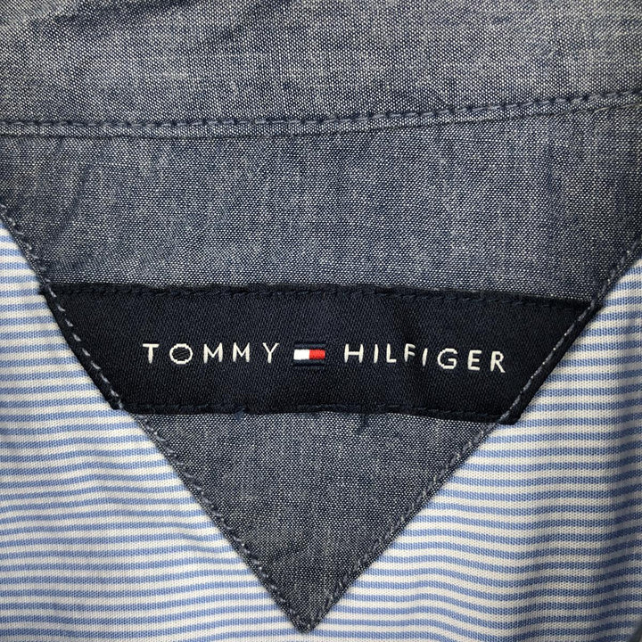 Tommy Hilfiger long-sleeved cotton striped shirt, women's size M (approx.) cotton Blue type light blue Vintage Second Hand