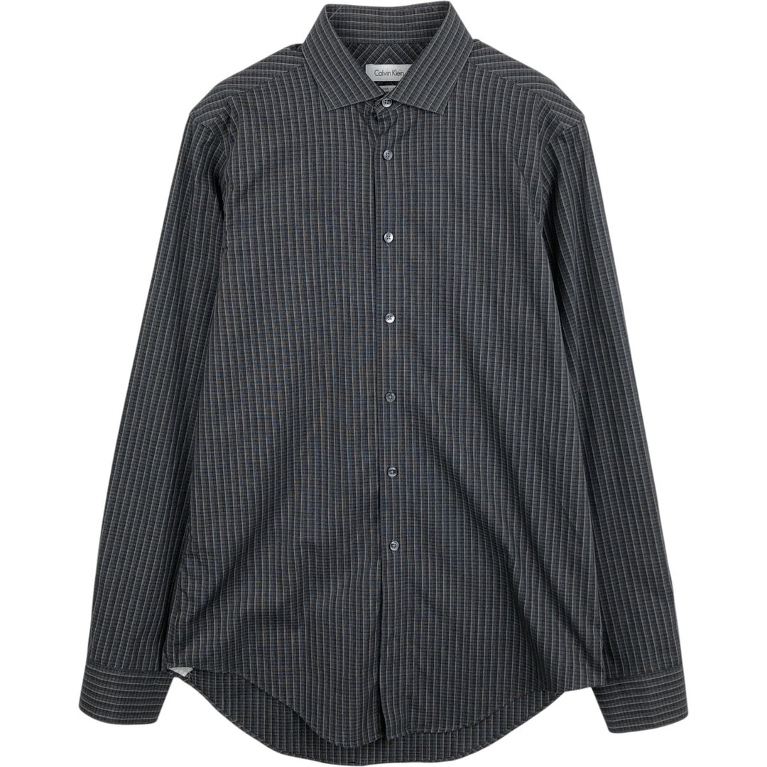 2000'S Calvin Klein wide-collar long-sleeved cotton check shirt, men's size M (approx.) cotton black type Vintage Second Hand