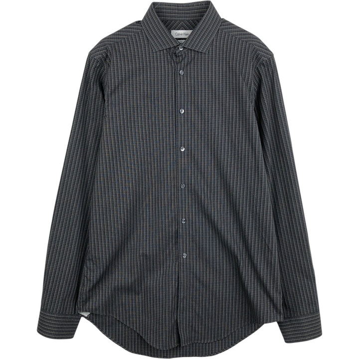 2000'S Calvin Klein wide-collar long-sleeved cotton check shirt, men's size M (approx.) cotton black type Vintage Second Hand