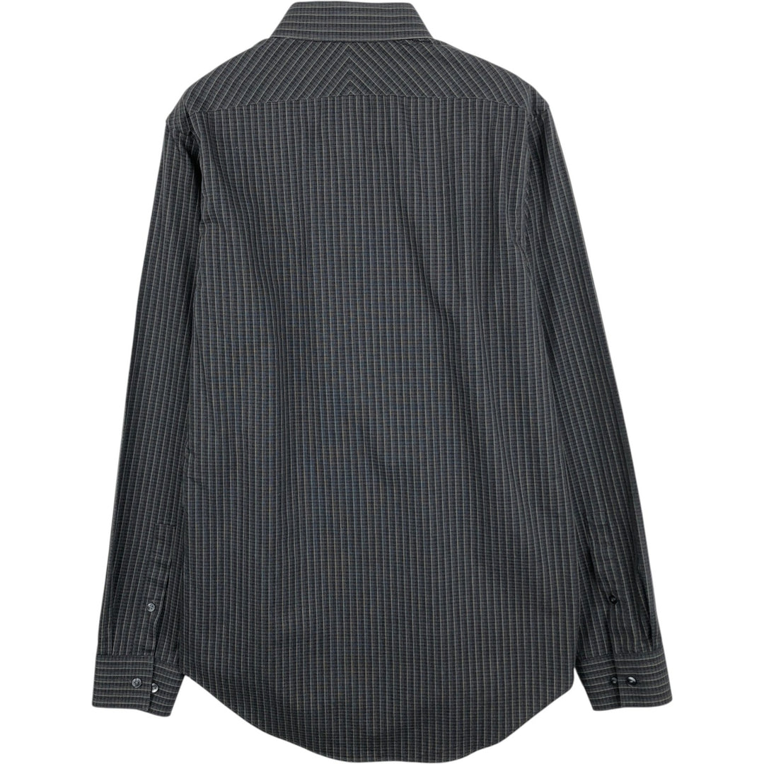 2000'S Calvin Klein wide-collar long-sleeved cotton check shirt, men's size M (approx.) cotton black type Vintage Second Hand