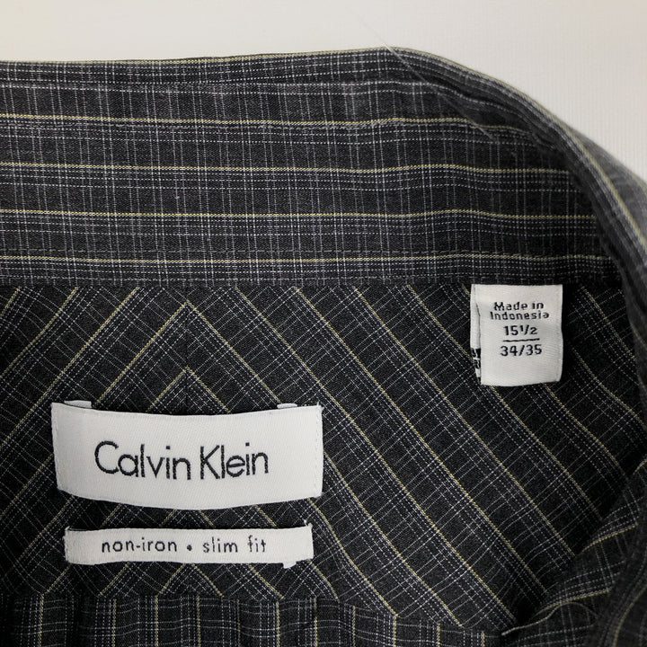 2000'S Calvin Klein wide-collar long-sleeved cotton check shirt, men's size M (approx.) cotton black type Vintage Second Hand