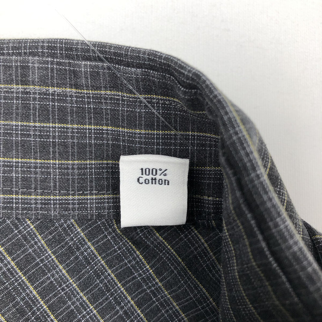 2000'S Calvin Klein wide-collar long-sleeved cotton check shirt, men's size M (approx.) cotton black type Vintage Second Hand