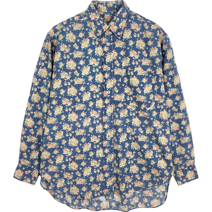 FERRONE All-over Floral Print Long-Sleeve Button-Down Shirt, Women's Size M (approx.) unclear blue type Vintage Second Hand