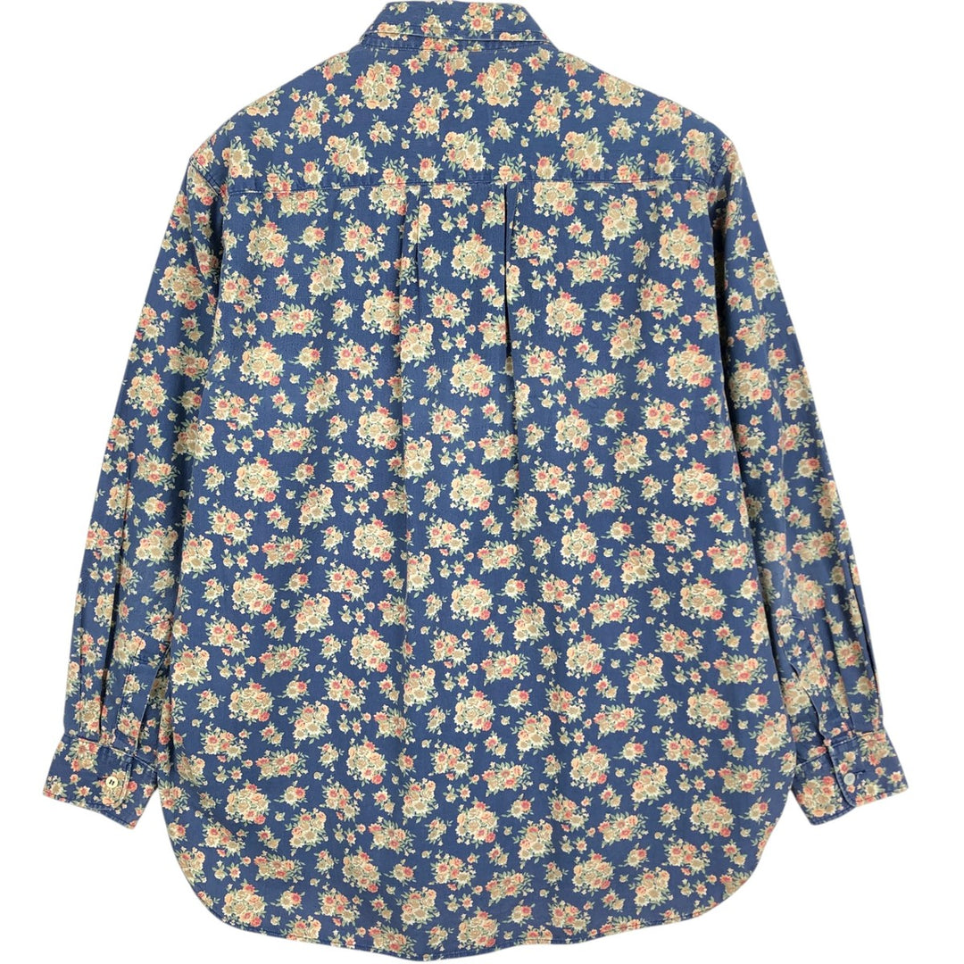 FERRONE All-over Floral Print Long-Sleeve Button-Down Shirt, Women's Size M (approx.) unclear blue type Vintage Second Hand