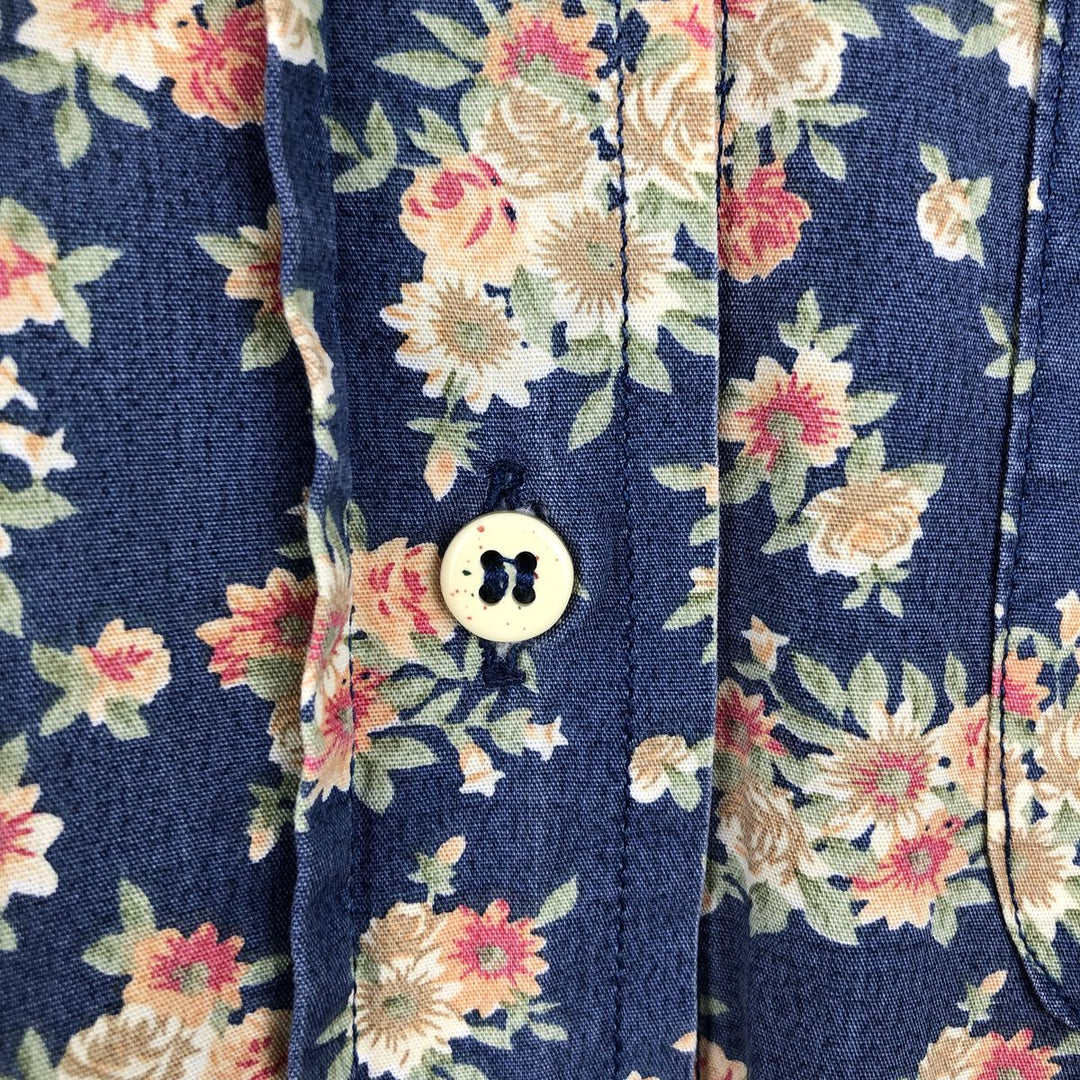 FERRONE All-over Floral Print Long-Sleeve Button-Down Shirt, Women's Size M (approx.) unclear blue type Vintage Second Hand