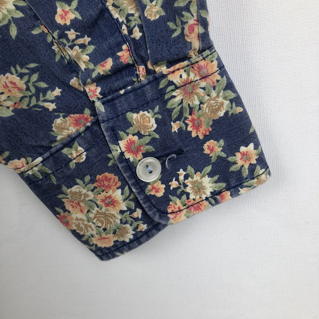 FERRONE All-over Floral Print Long-Sleeve Button-Down Shirt, Women's Size M (approx.) unclear blue type Vintage Second Hand