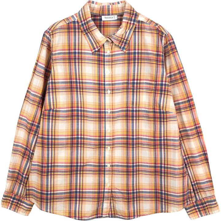 Yessica Long-Sleeve Cotton Check Shirt, Women's Size M (approx.) cotton orange type Vintage Second Hand