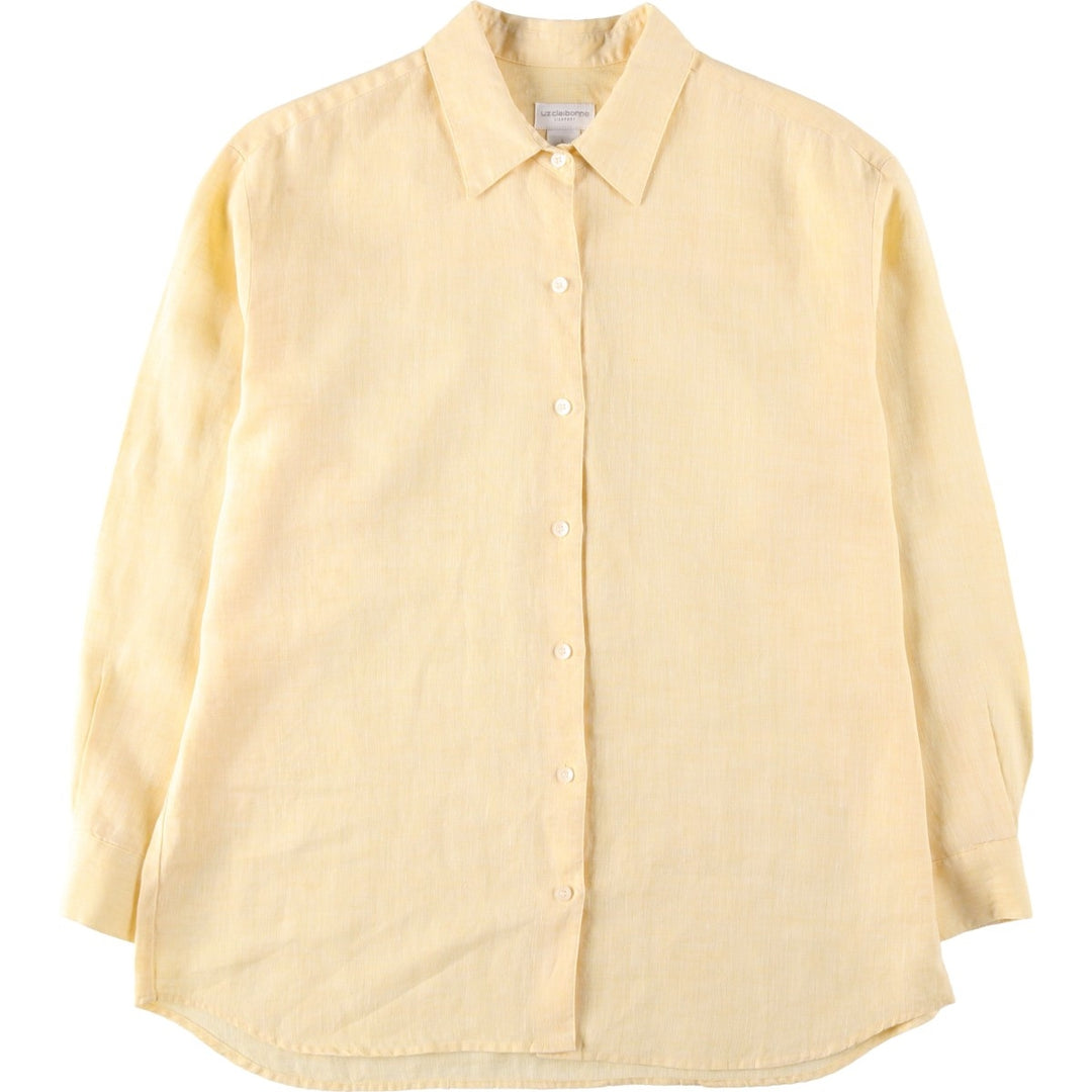 Liz Claiborne LIZPORT Long-Sleeve Linen Shirt, Women's Size L (approx.) linen yellow type Vintage Second Hand