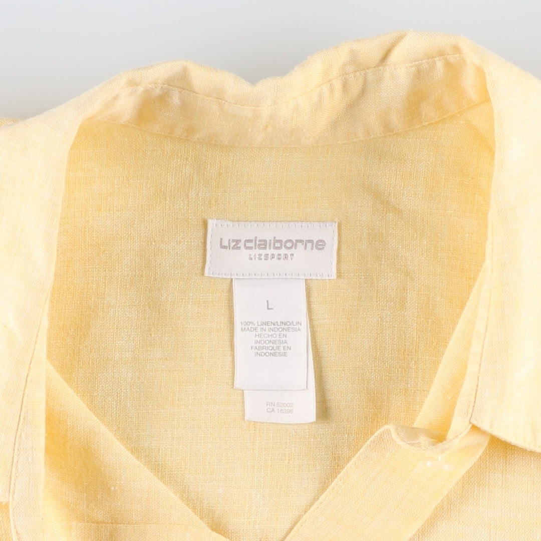 Liz Claiborne LIZPORT Long-Sleeve Linen Shirt, Women's Size L (approx.) linen yellow type Vintage Second Hand