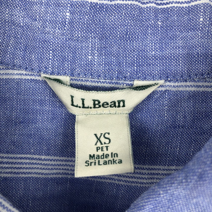 LLBean striped pattern long-sleeved linen shirt, women's size XS (approx.) linen blue type Vintage Second Hand