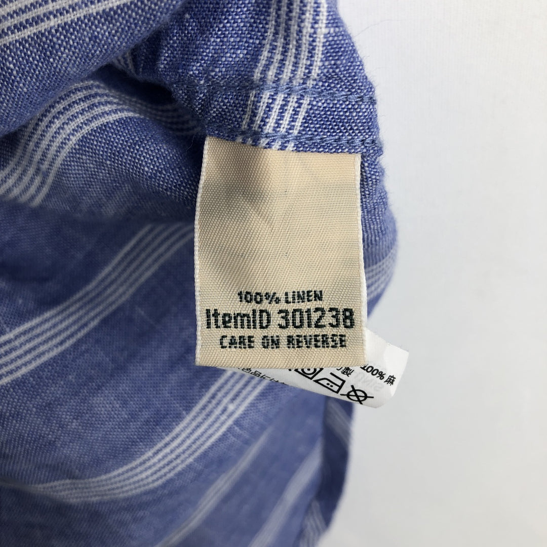 LLBean striped pattern long-sleeved linen shirt, women's size XS (approx.) linen blue type Vintage Second Hand