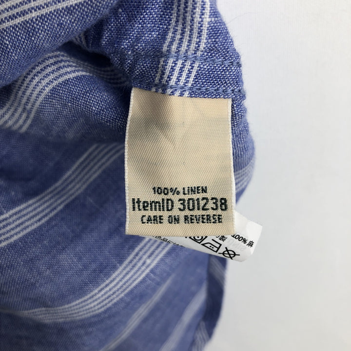 LLBean striped pattern long-sleeved linen shirt, women's size XS (approx.) linen blue type Vintage Second Hand
