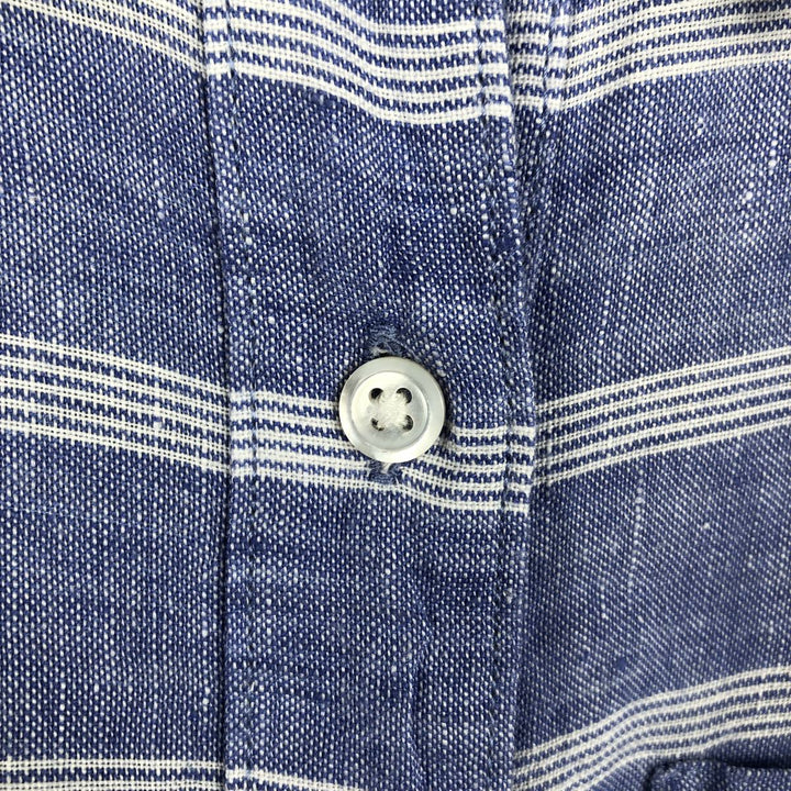 LLBean striped pattern long-sleeved linen shirt, women's size XS (approx.) linen blue type Vintage Second Hand