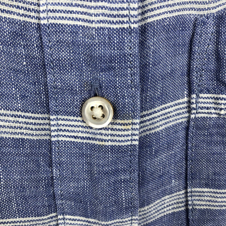 LLBean striped pattern long-sleeved linen shirt, women's size XS (approx.) linen blue type Vintage Second Hand