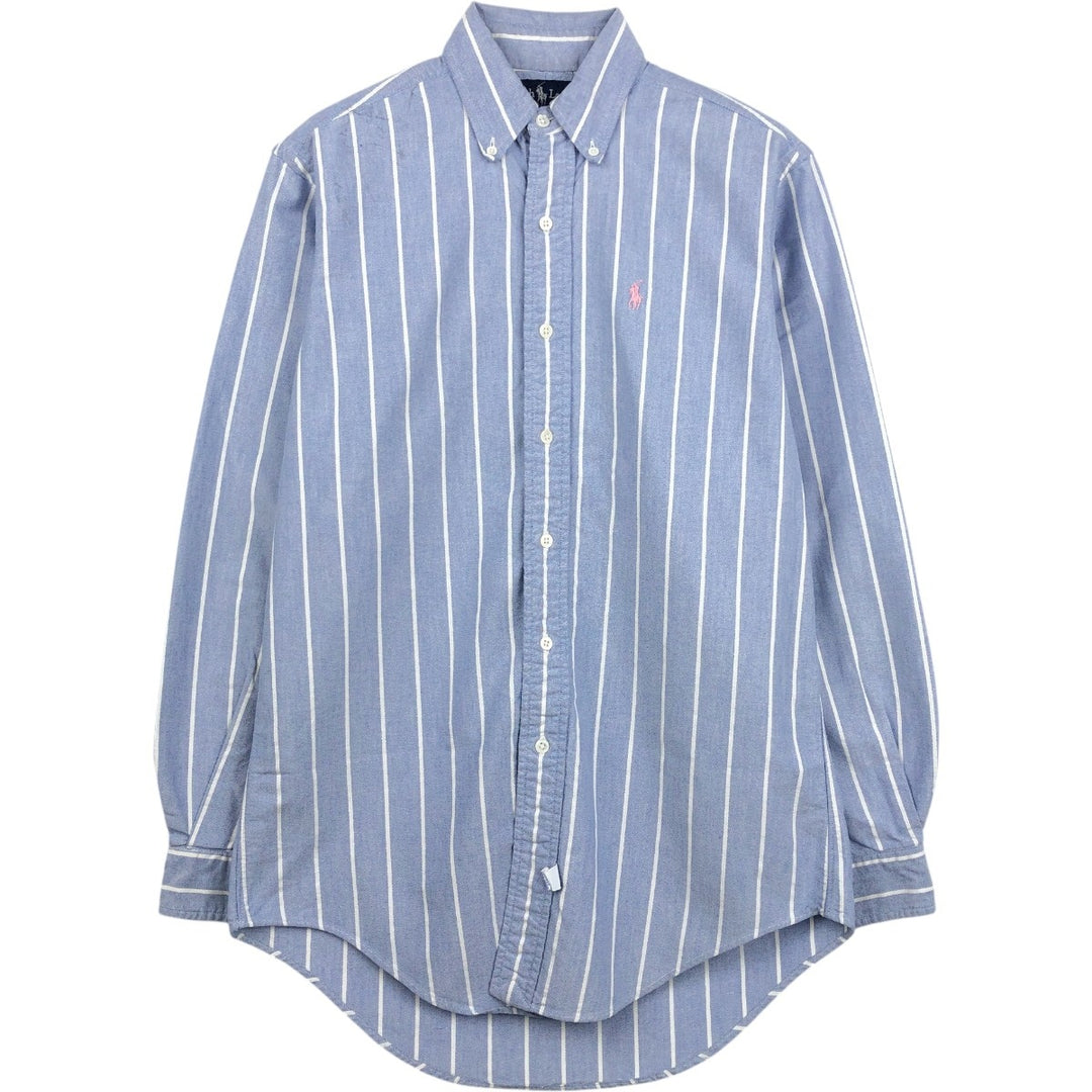 Ralph Lauren long-sleeved button-down striped shirt, made in the USA, men's size S (approx.) cotton blue type Vintage Second Hand