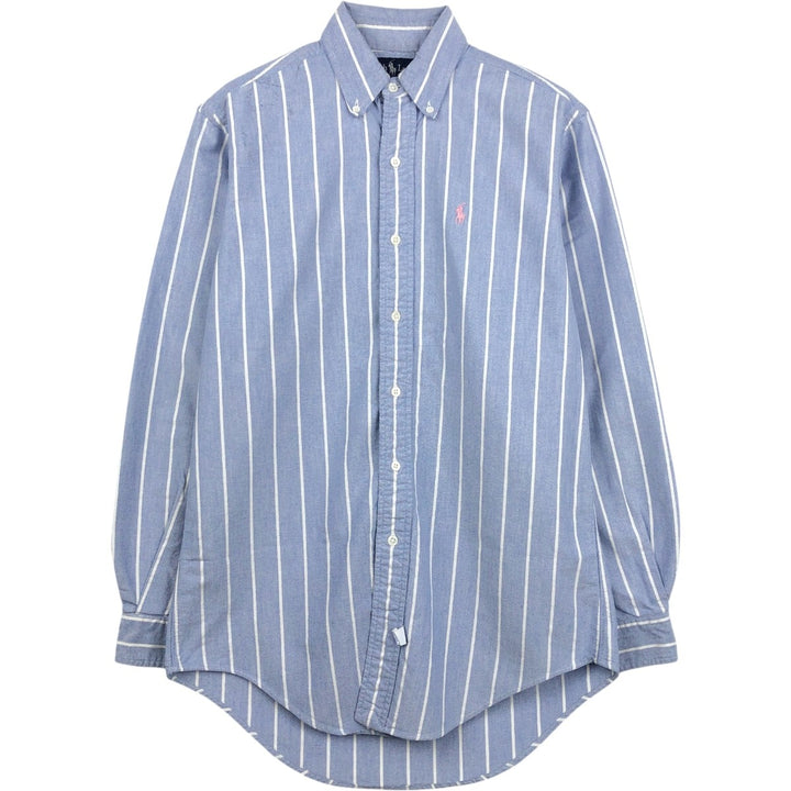 Ralph Lauren long-sleeved button-down striped shirt, made in the USA, men's size S (approx.) cotton blue type Vintage Second Hand