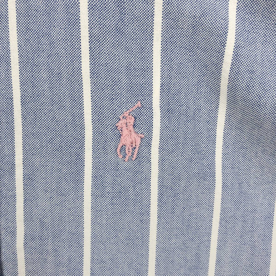 Ralph Lauren long-sleeved button-down striped shirt, made in the USA, men's size S (approx.) cotton blue type Vintage Second Hand