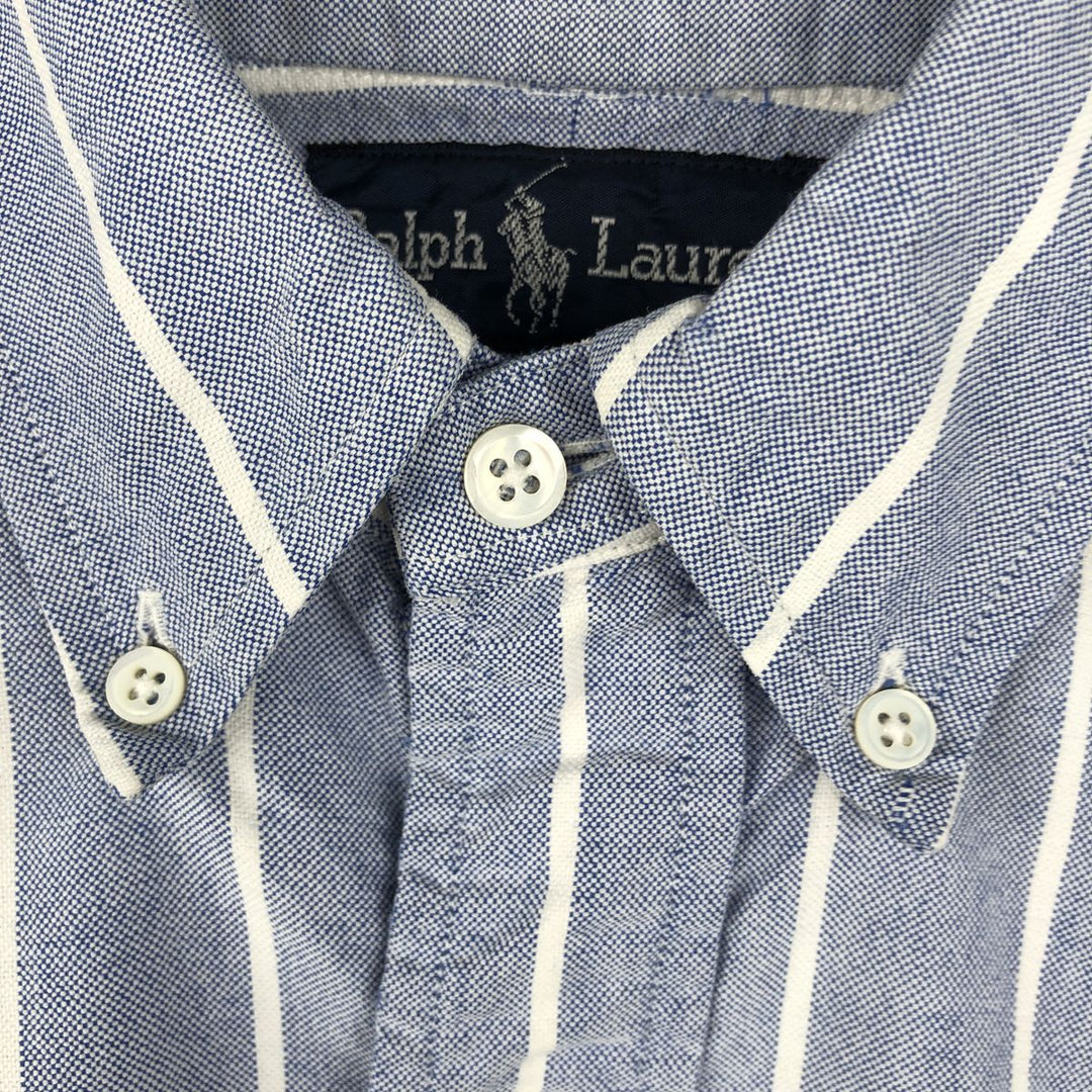 Ralph Lauren long-sleeved button-down striped shirt, made in the USA, men's size S (approx.) cotton blue type Vintage Second Hand