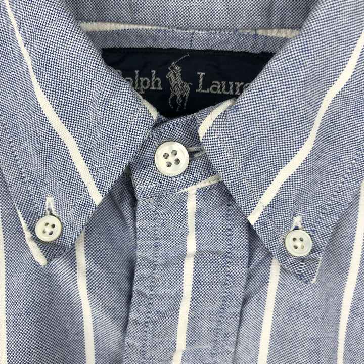 Ralph Lauren long-sleeved button-down striped shirt, made in the USA, men's size S (approx.) cotton blue type Vintage Second Hand