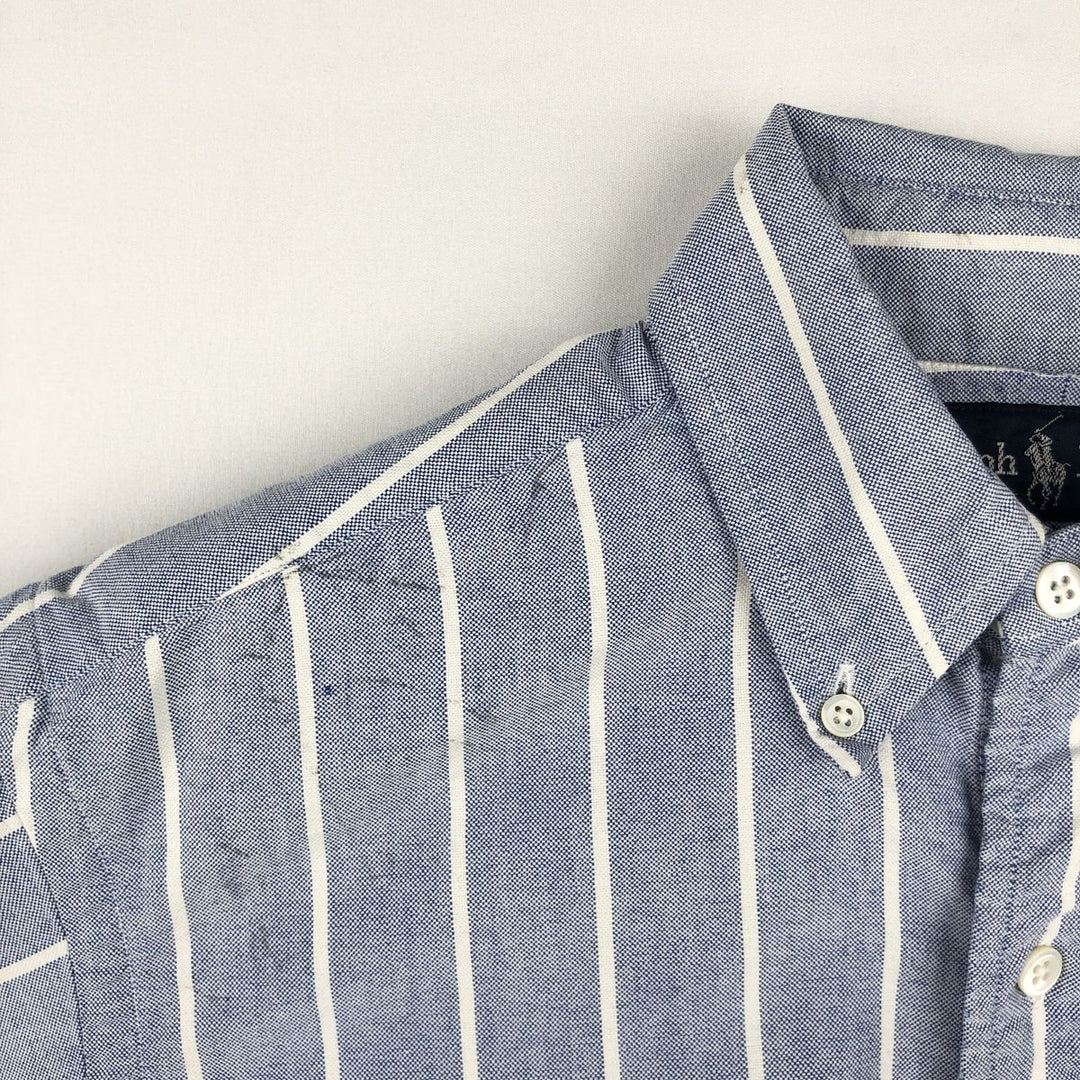 Ralph Lauren long-sleeved button-down striped shirt, made in the USA, men's size S (approx.) cotton blue type Vintage Second Hand