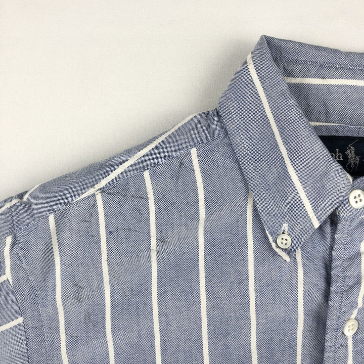 Ralph Lauren long-sleeved button-down striped shirt, made in the USA, men's size S (approx.) cotton blue type Vintage Second Hand