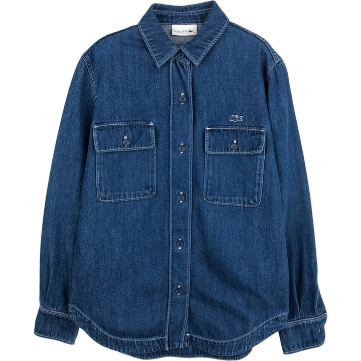 Lacoste long-sleeved denim shirt, women's size L (approx.) cotton blue type Vintage Second Hand