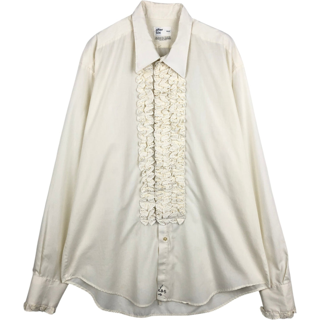 70'S After Six Frill Long Sleeve Poly-Cotton Shirt Women's XL Equivalent Vintage polyester pale white type Vintage Second Hand