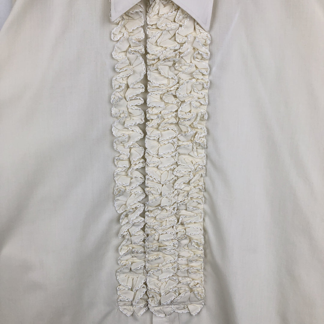 70'S After Six Frill Long Sleeve Poly-Cotton Shirt Women's XL Equivalent Vintage polyester pale white type Vintage Second Hand