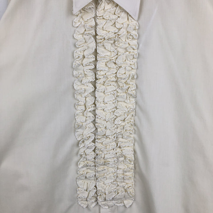 70'S After Six Frill Long Sleeve Poly-Cotton Shirt Women's XL Equivalent Vintage polyester pale white type Vintage Second Hand