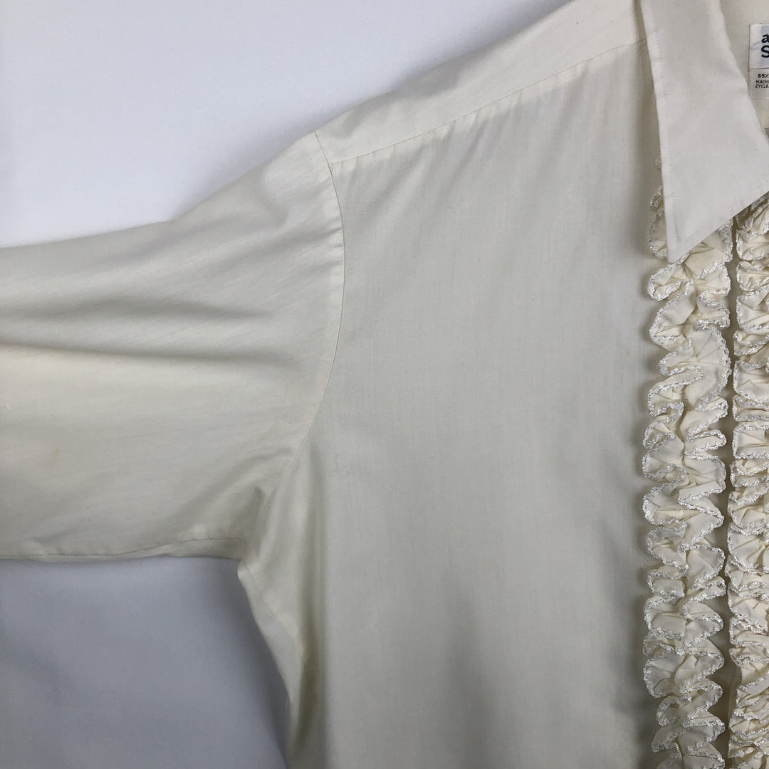 70'S After Six Frill Long Sleeve Poly-Cotton Shirt Women's XL Equivalent Vintage polyester pale white type Vintage Second Hand